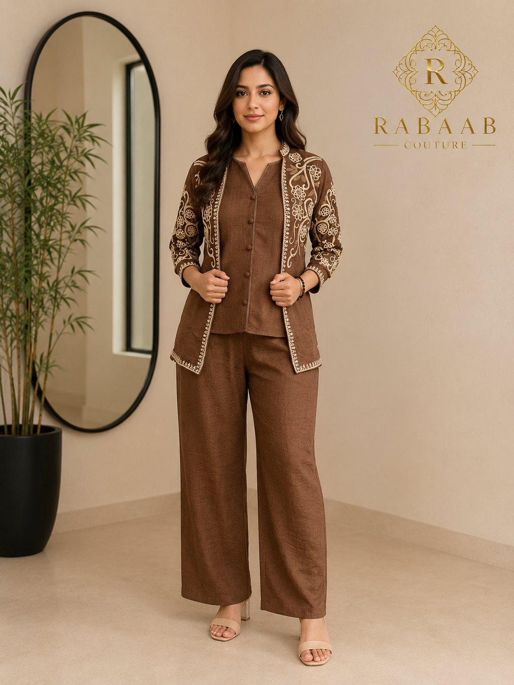 CO-ORD SET w Jacket - BROWN