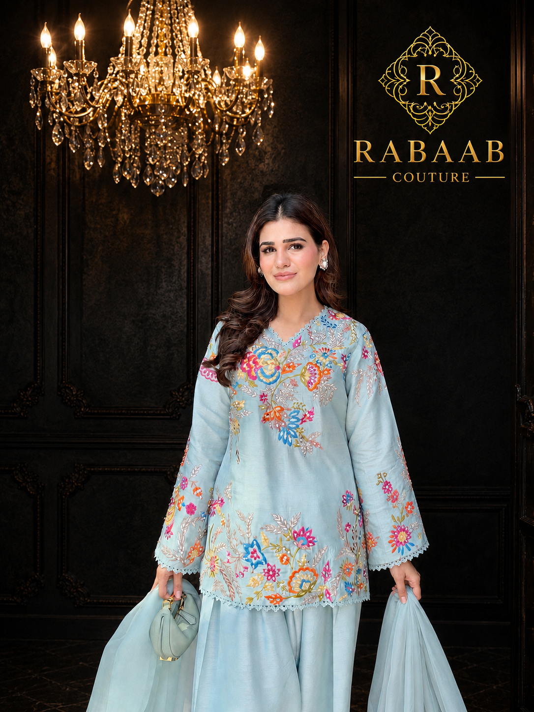 ICE BLUE CREPE FARSHI SUIT