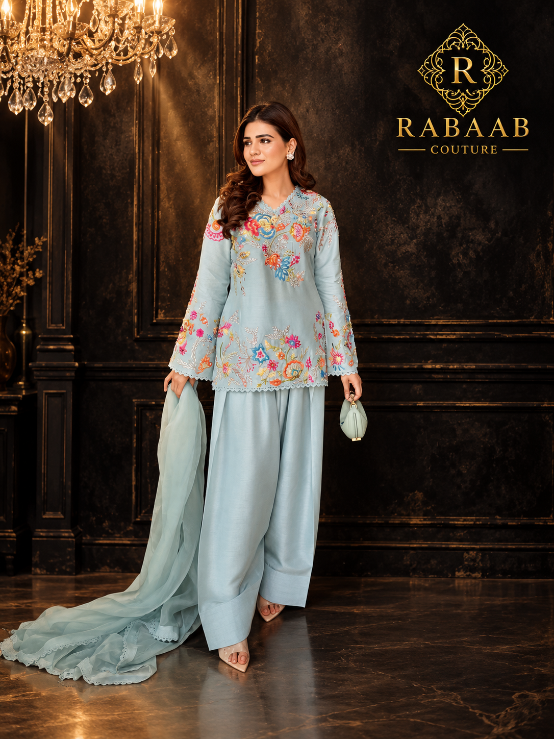 ICE BLUE CREPE FARSHI SUIT