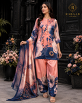 Peach & Navy Satin Silk Farshi Shalwar Suit