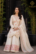 Floral Palazzo Suit - OFFWHITE on Jacquard Silk
