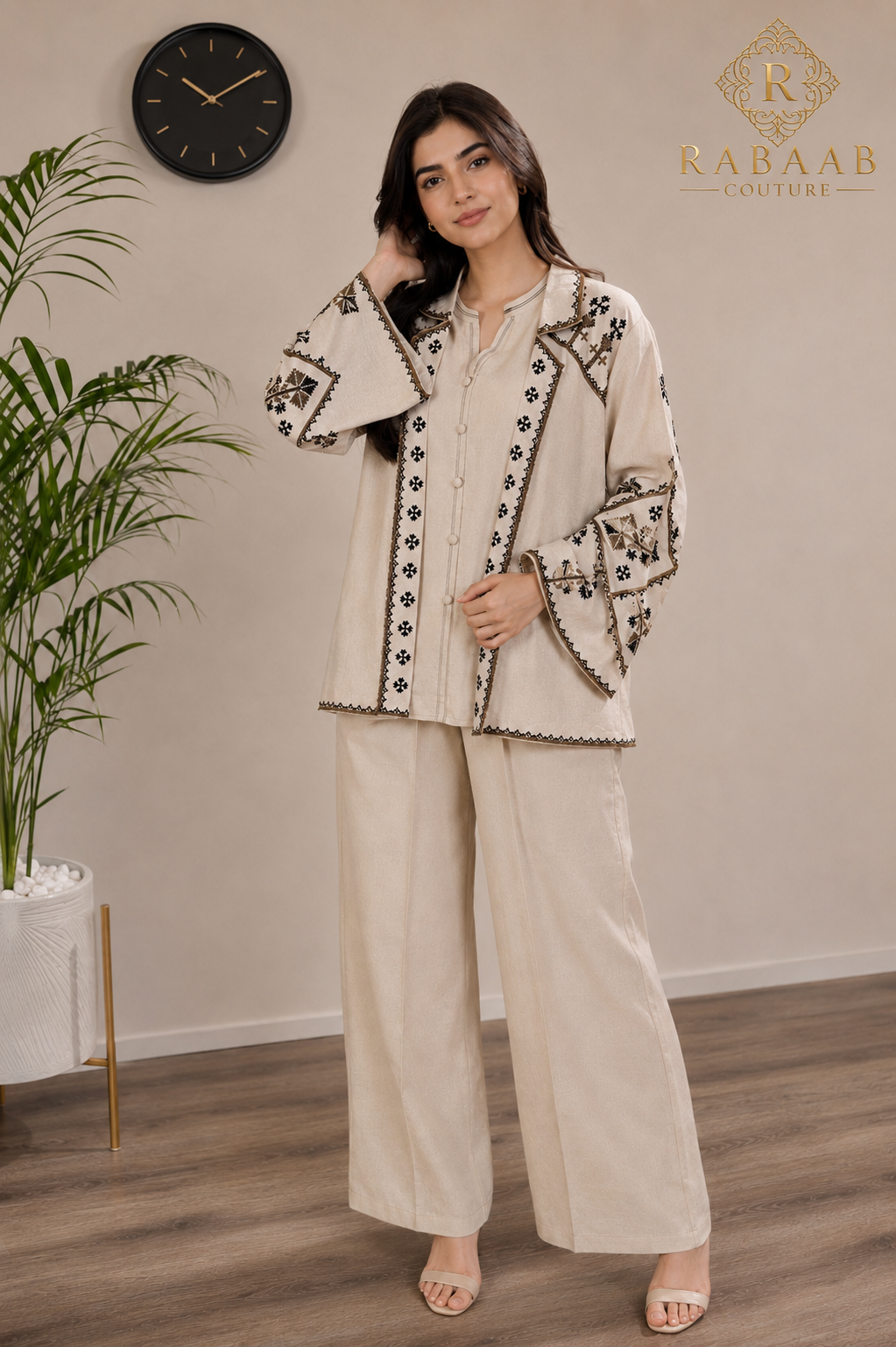 Off-White/IVORY Embroidered 3 Pc Co-ord set