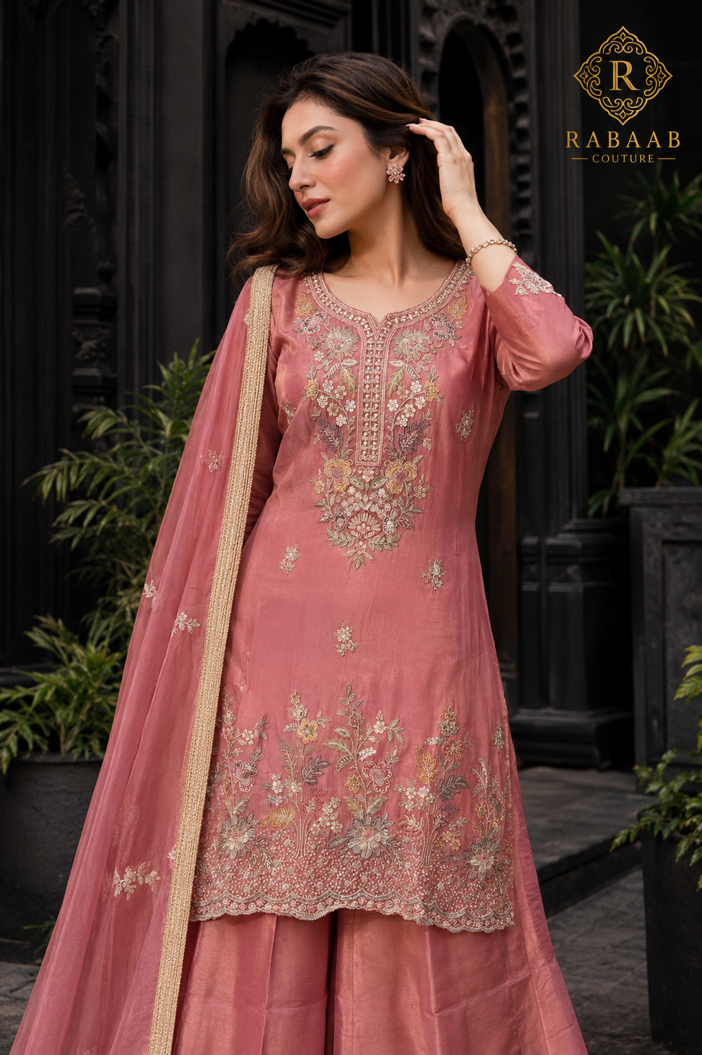 Blush Pink Jamdani Embroidered Sharara Suit