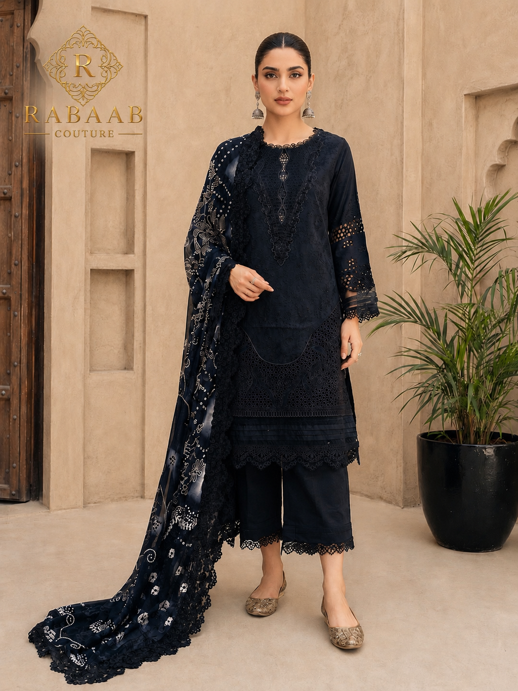 3PC PAKISTANI SUIT - Elegant Black