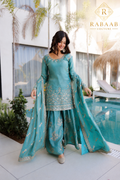LIGHT AQUA CRUSH SILK SHARARA SET