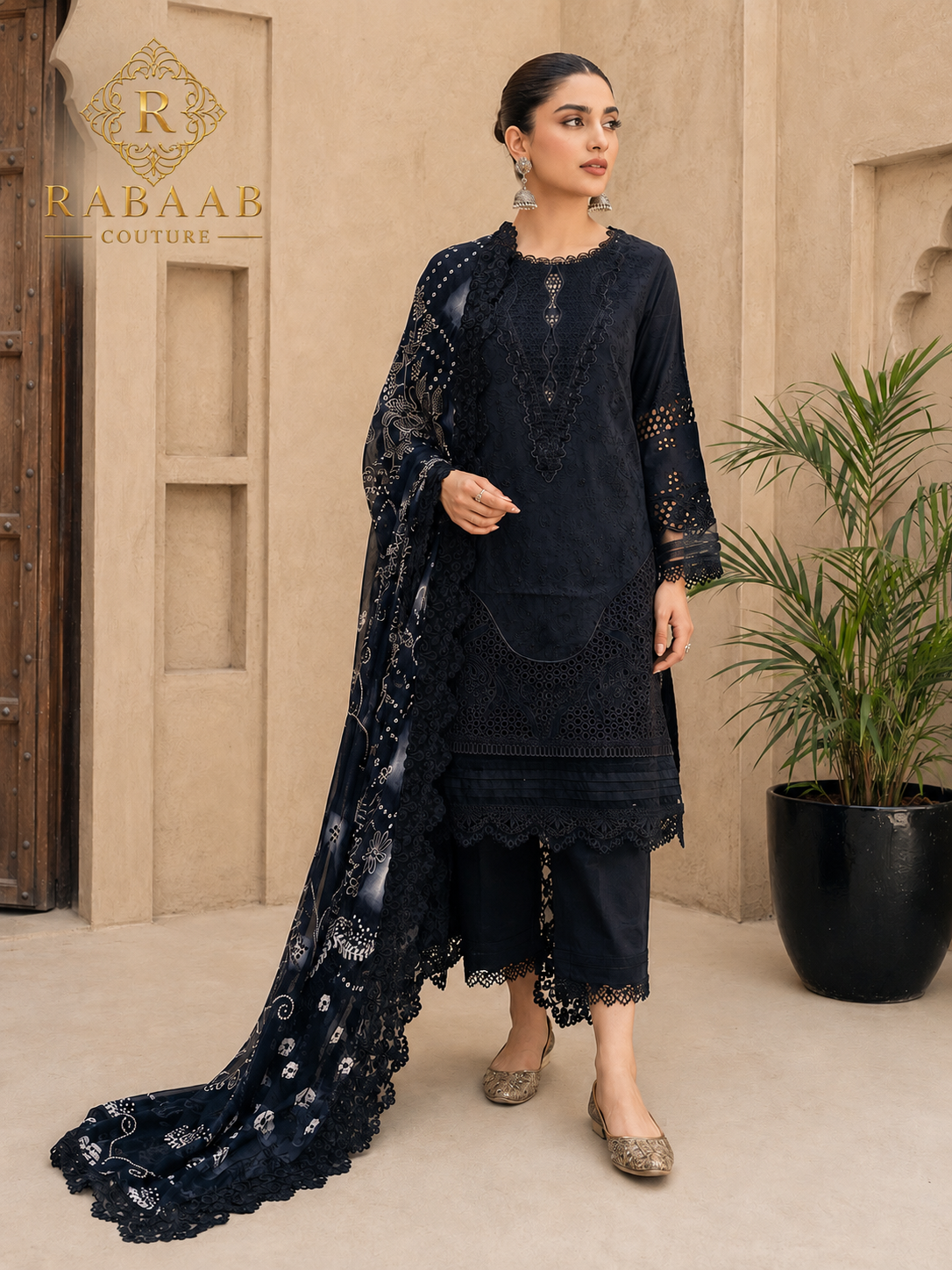 3PC PAKISTANI SUIT - Elegant Black