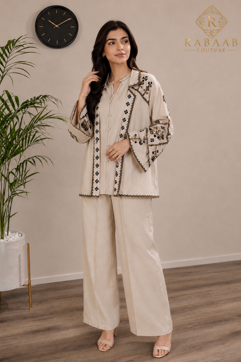 Off-White/IVORY Embroidered 3 Pc Co-ord set