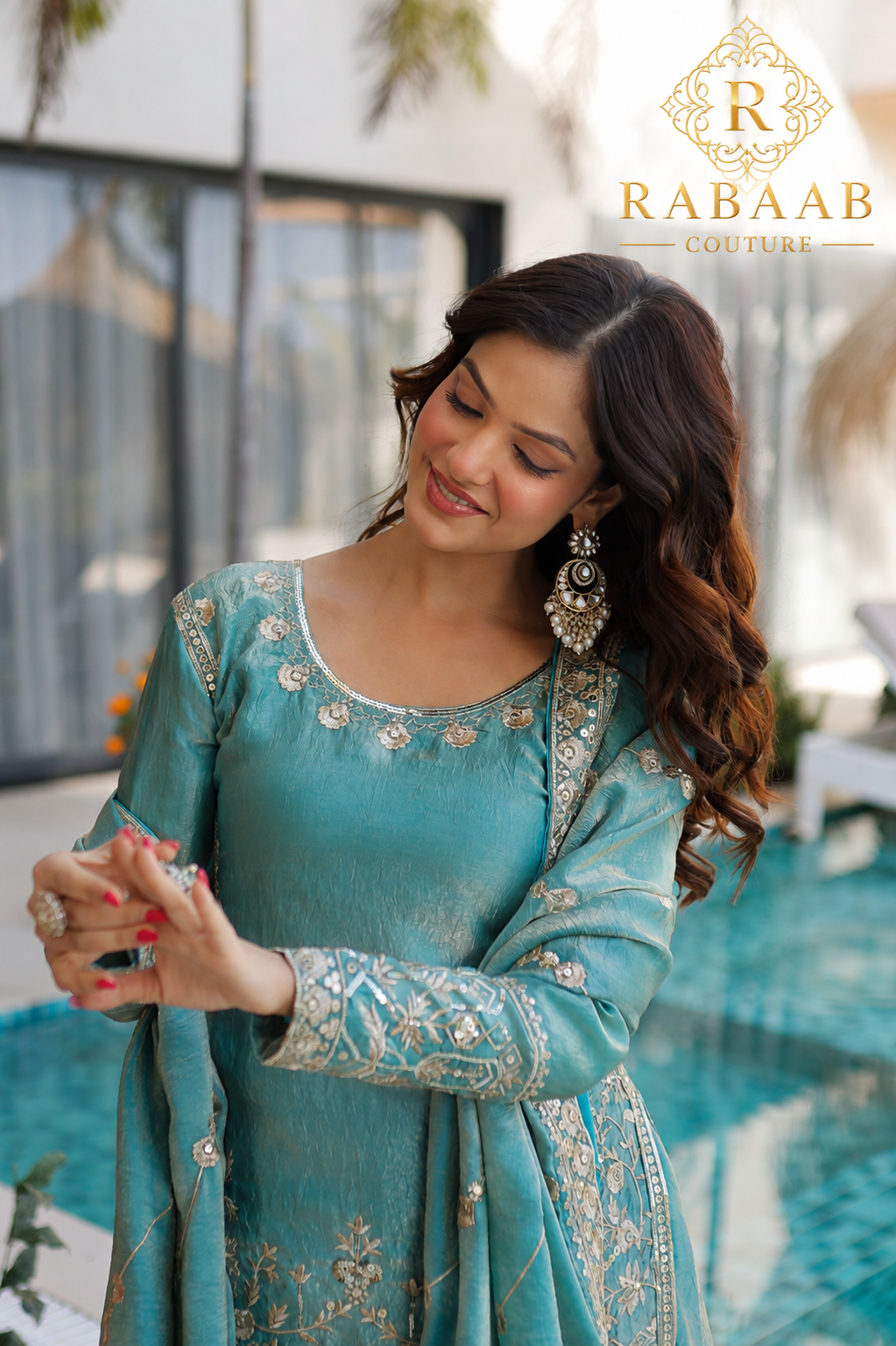 LIGHT AQUA CRUSH SILK SHARARA SET