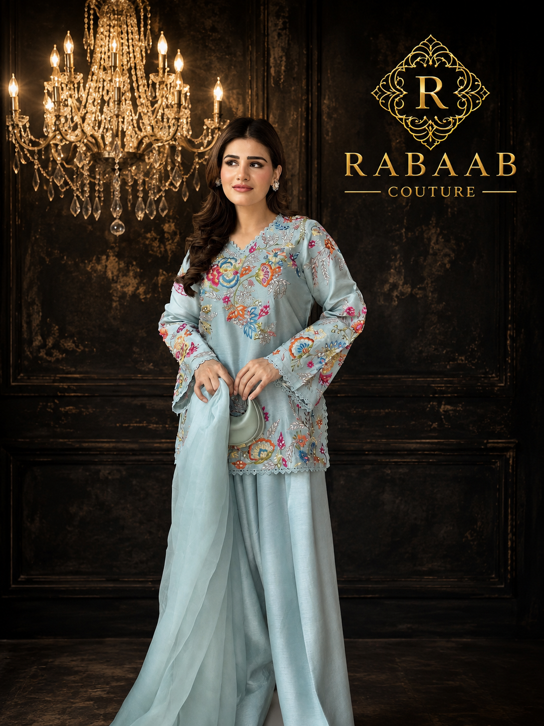 ICE BLUE CREPE FARSHI SUIT