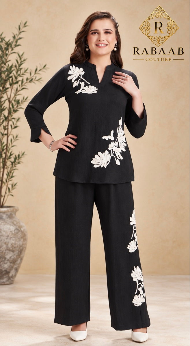 BLACK LINEN BLEND CO-ORD SET