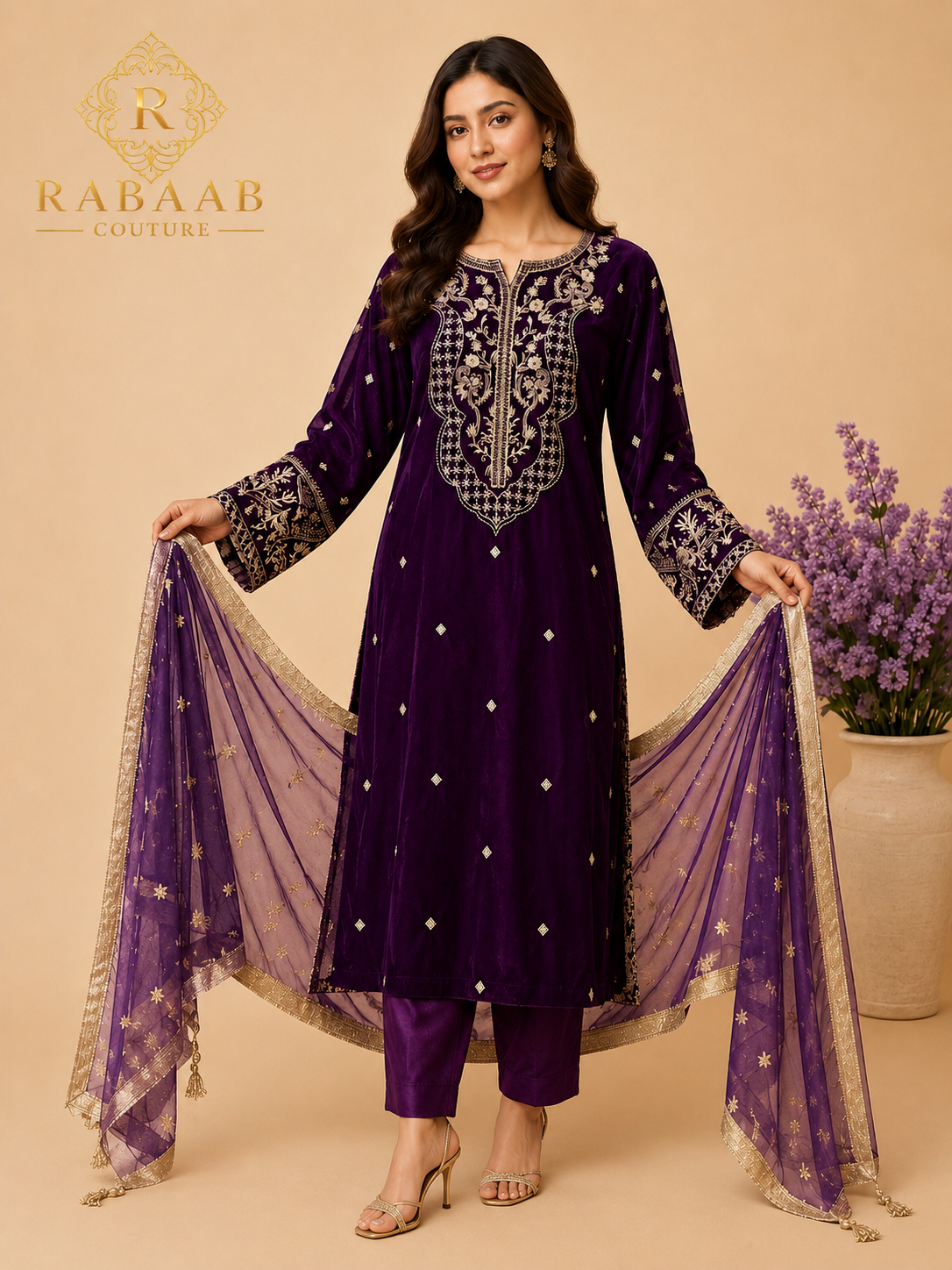 VELVET Winter - 3 Pc Suit Embroidered