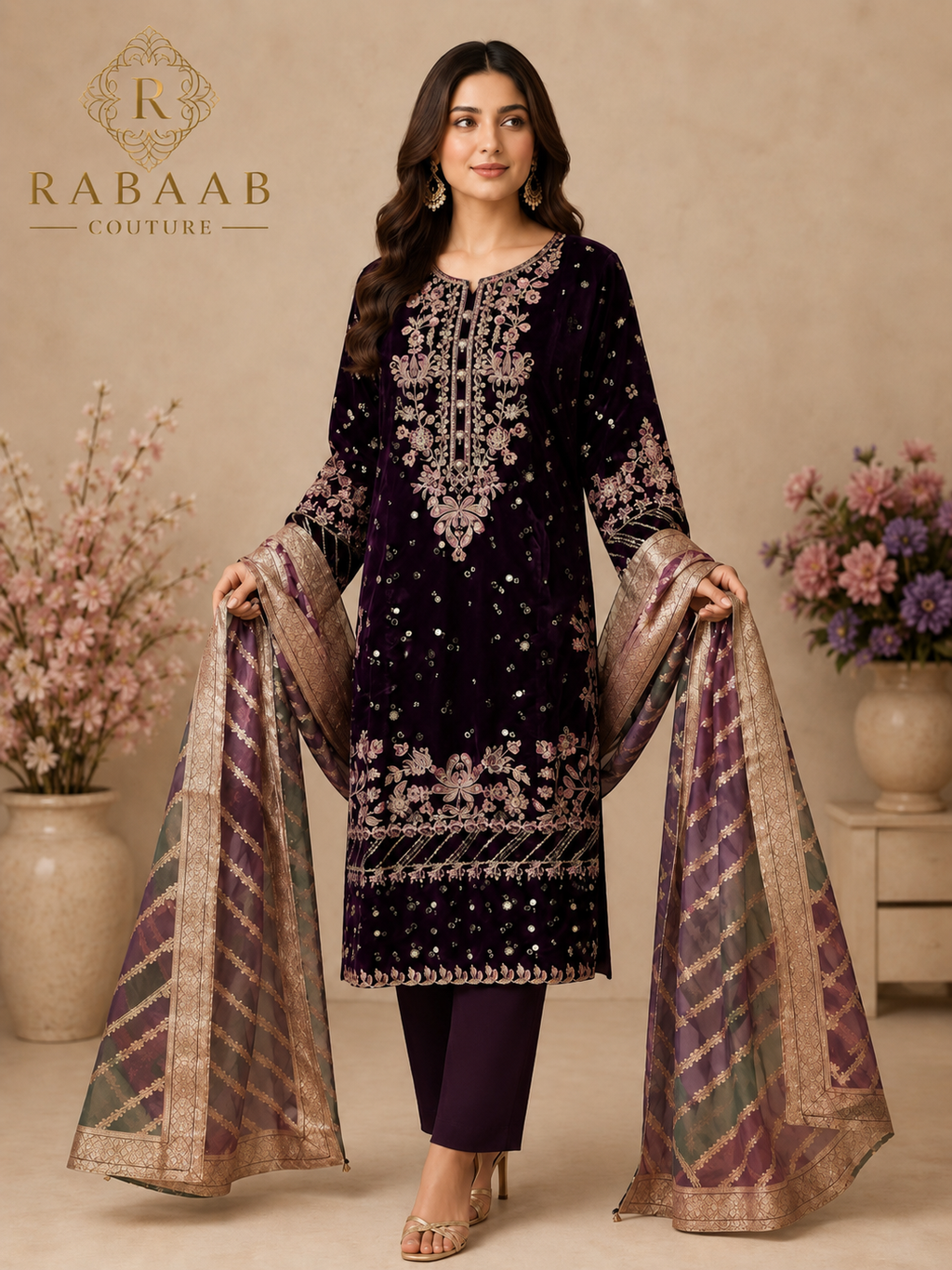 VELVET WINTER - 3 PC Embroidered