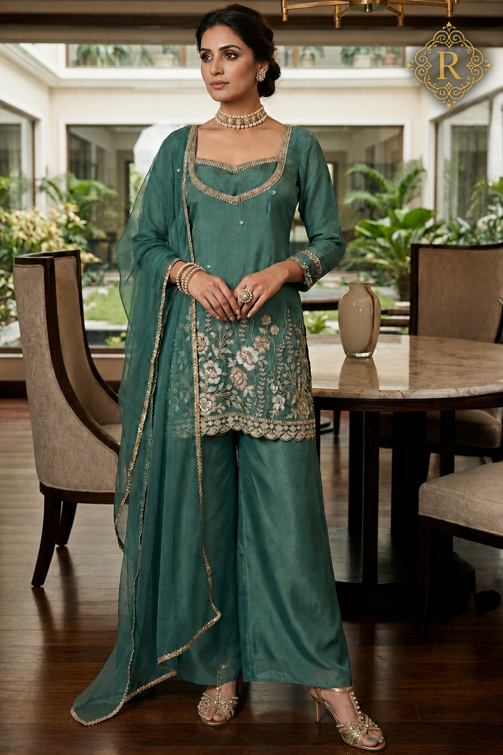 Palazo Set - Green Tissue Silk