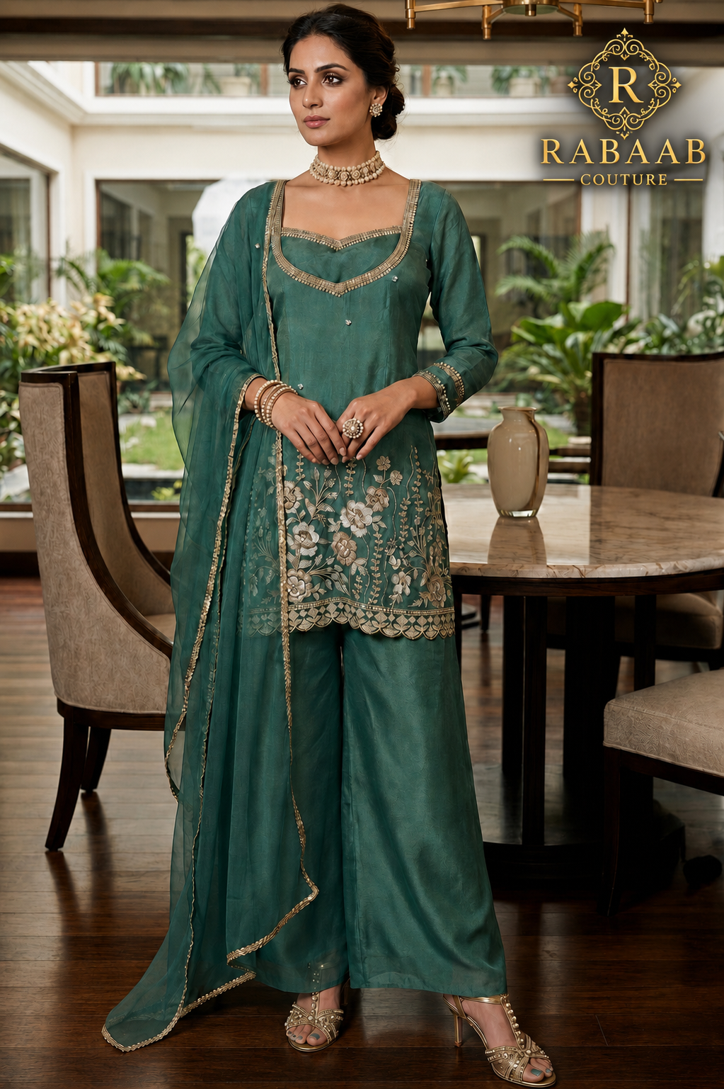 Palazo Set - Green Tissue Silk
