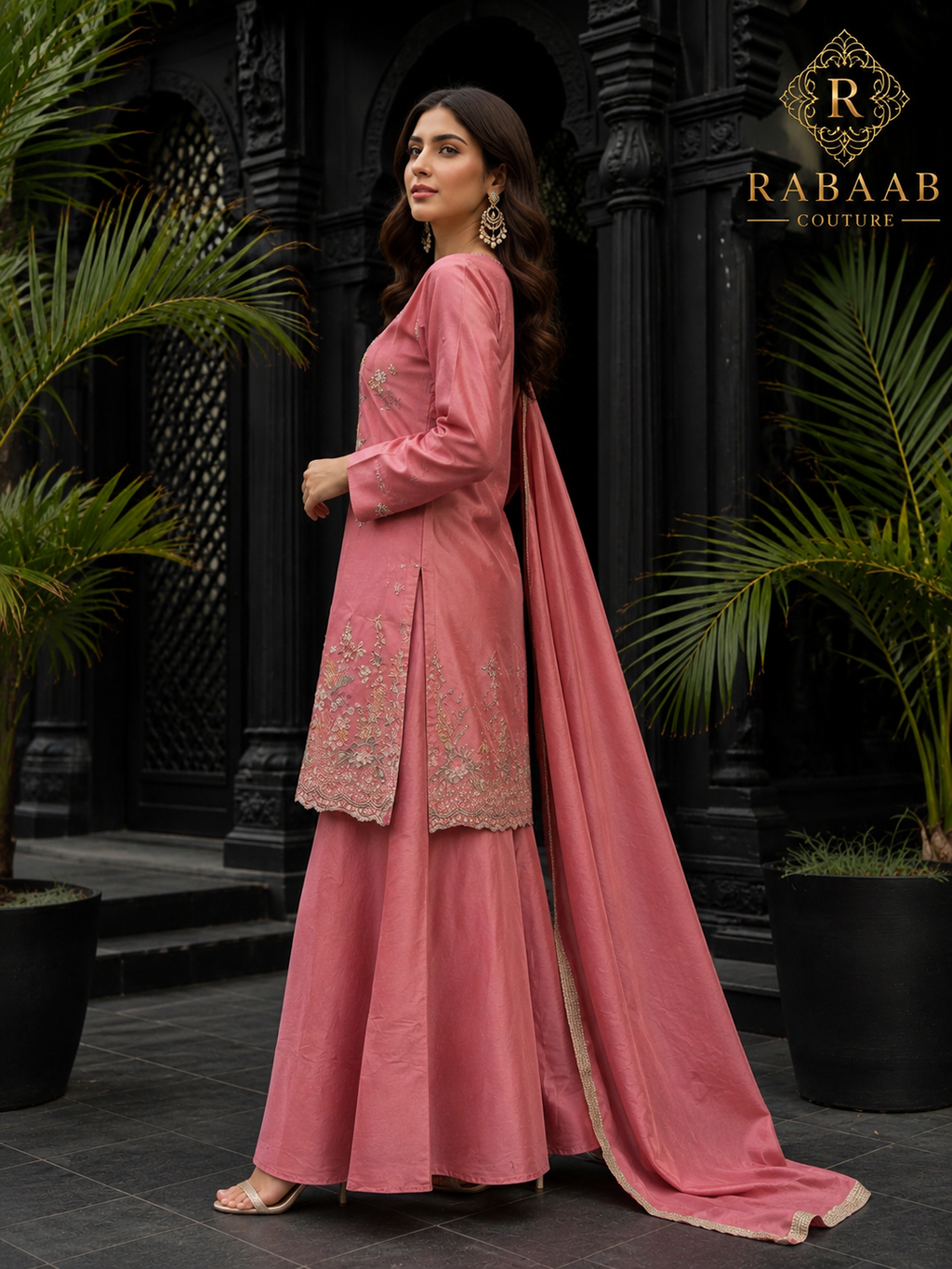 Blush Pink Jamdani Embroidered Sharara Suit