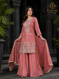Blush Pink Jamdani Embroidered Sharara Suit