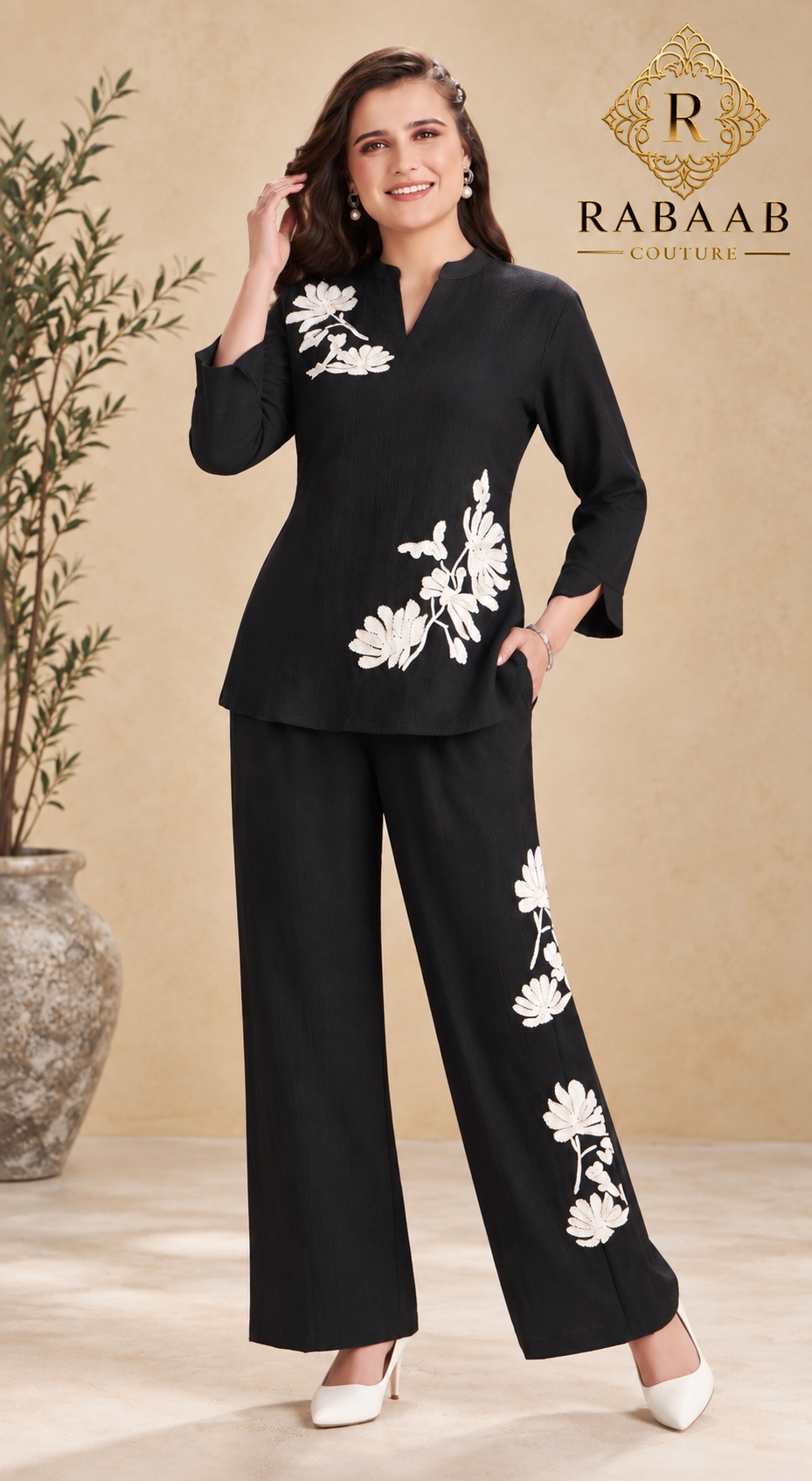 BLACK LINEN BLEND CO-ORD SET