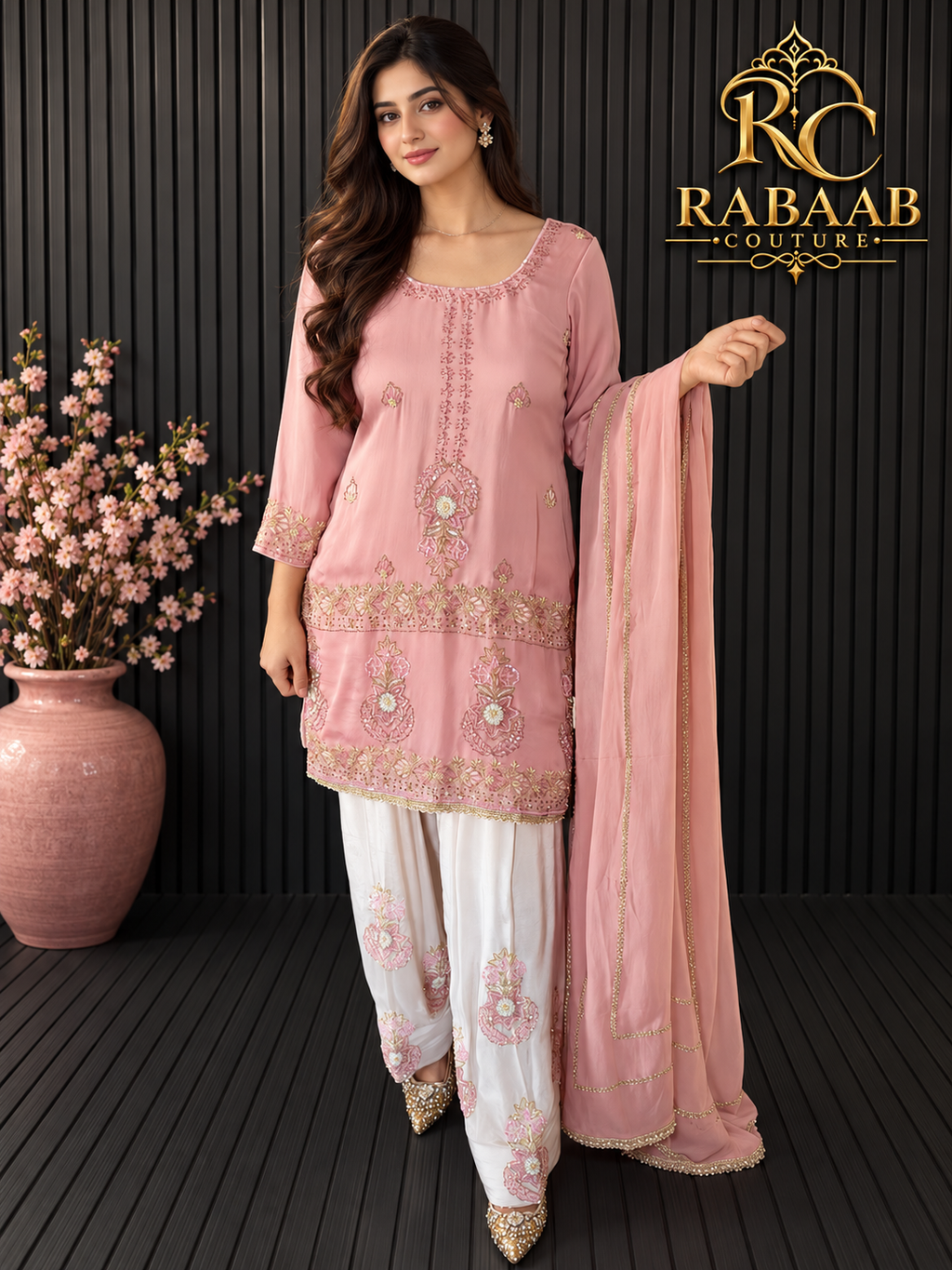 GULAAB - Punjabi salwar Suit (Peach and Ivory) Farshi Salwar Suit