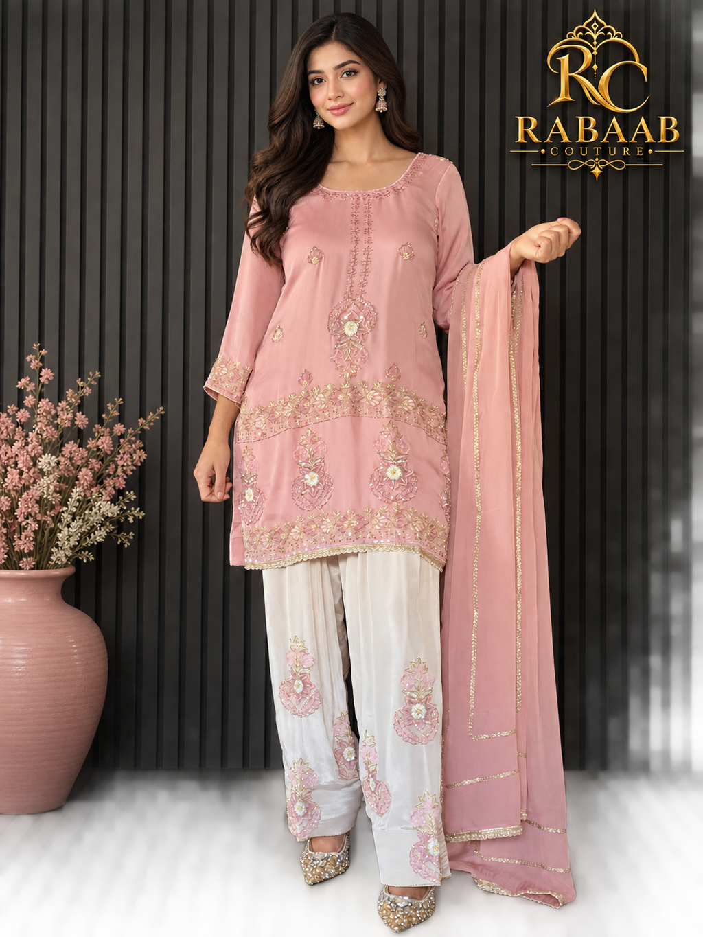 GULAAB - Punjabi salwar Suit (Peach and Ivory) Farshi Salwar Suit