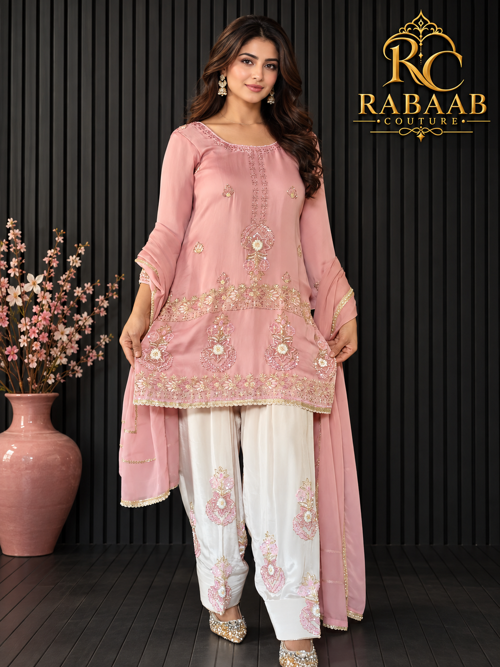 GULAAB - Punjabi salwar Suit (Peach and Ivory) Farshi Salwar Suit