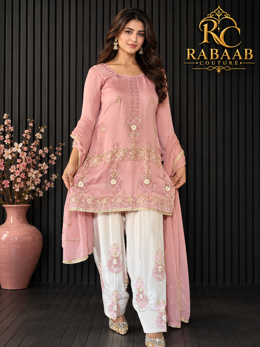 GULAAB - Punjabi salwar Suit (Peach and Ivory) Farshi Salwar Suit
