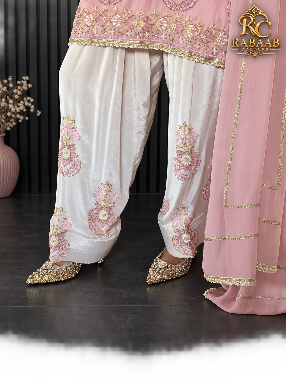 GULAAB - Punjabi salwar Suit (Peach and Ivory) Farshi Salwar Suit