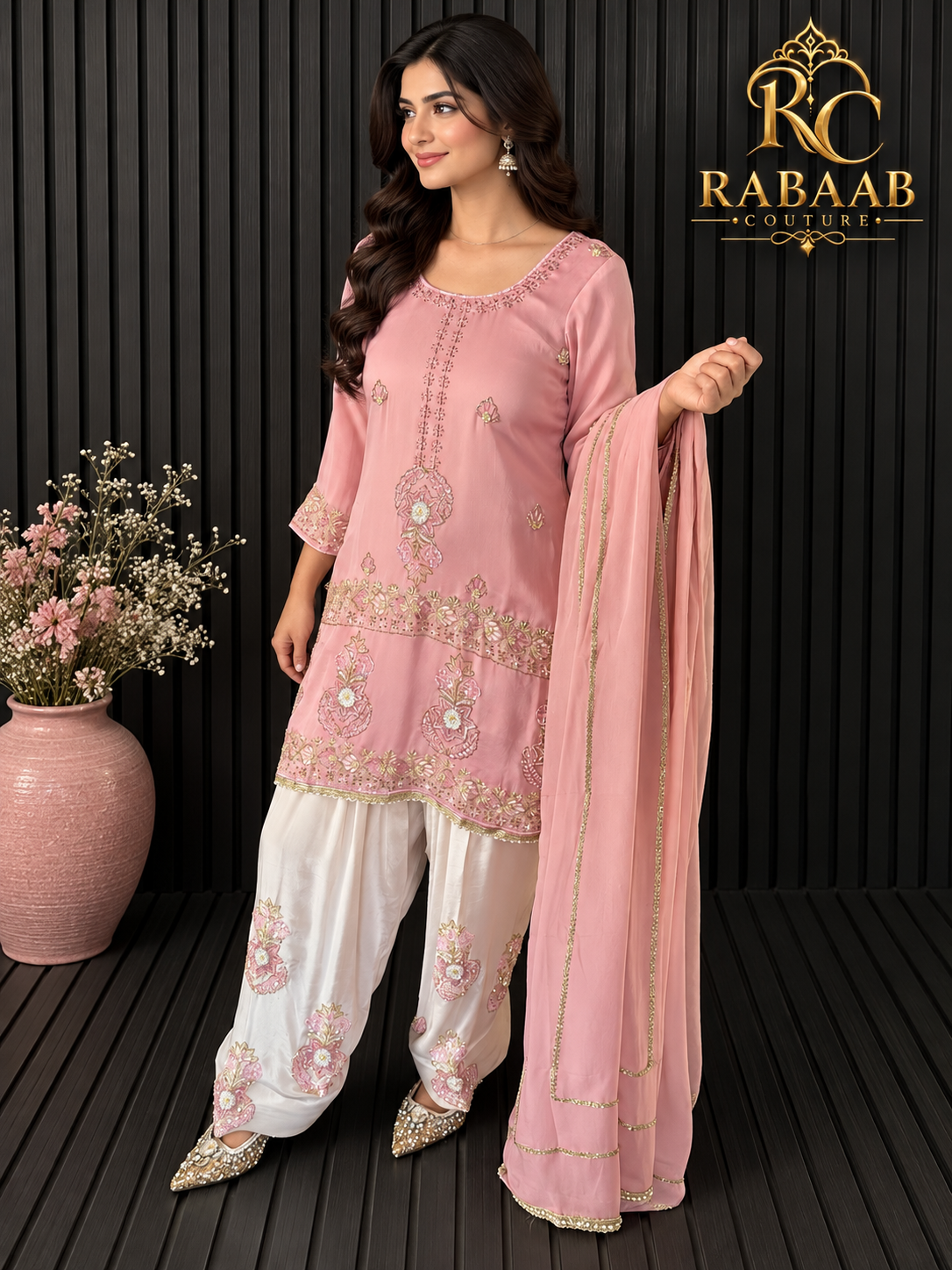GULAAB - Punjabi salwar Suit (Peach and Ivory) Farshi Salwar Suit