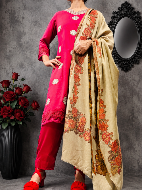3 PIECE RED SUIT - PASHMINA SHAWL