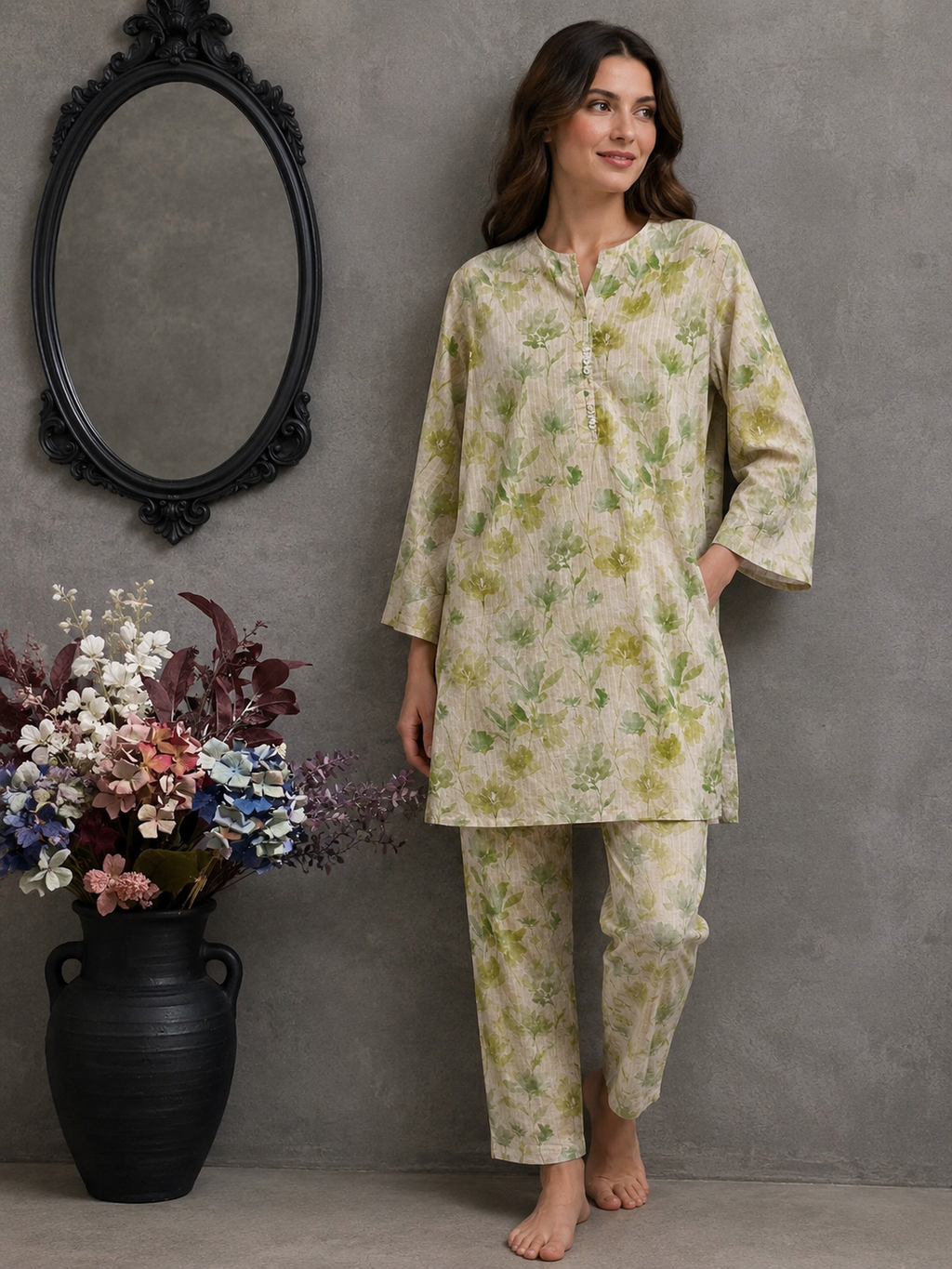 Green Floral Set- 2 piece Co-ord Set