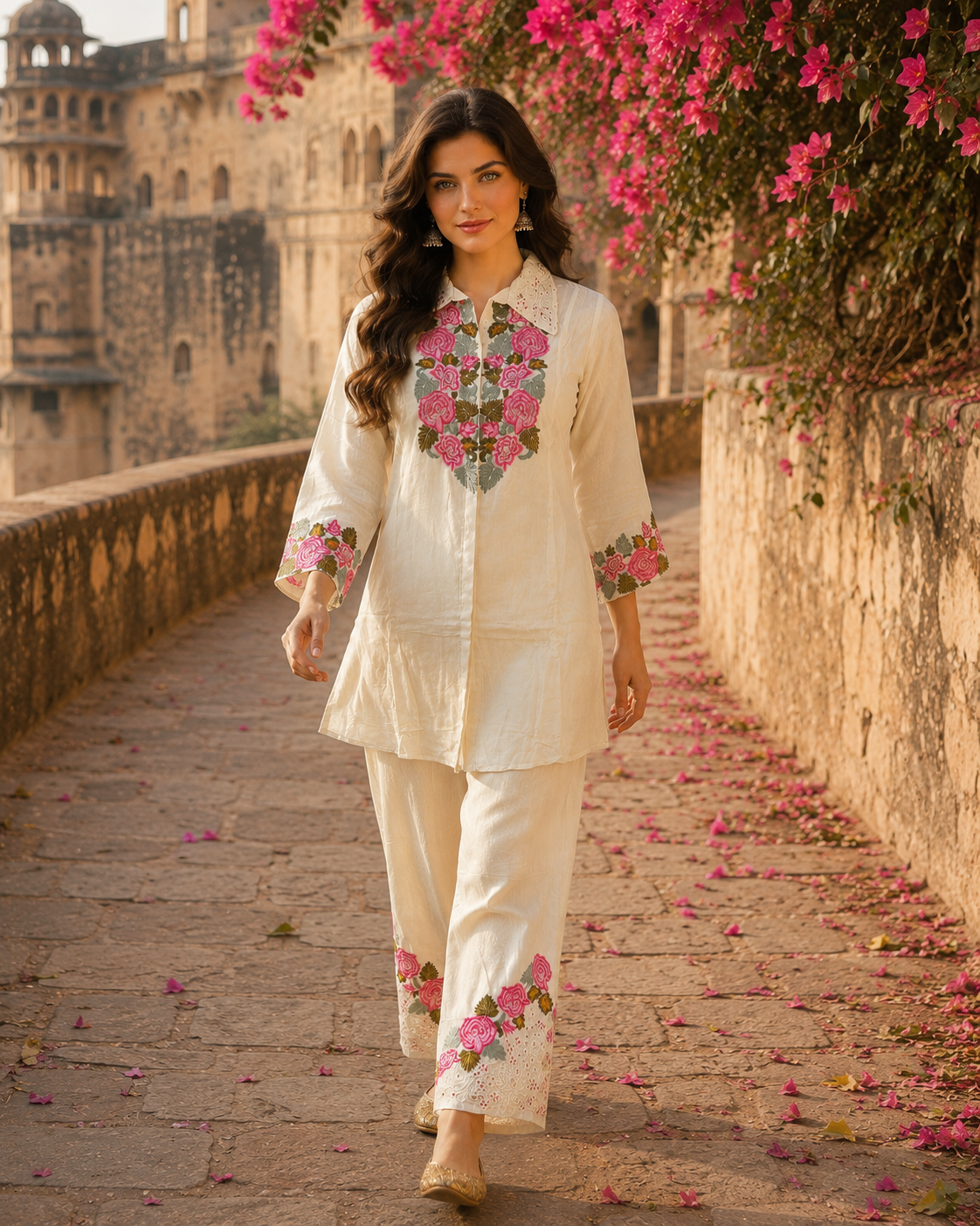 COORD SET - 2 Piece White Embroidered