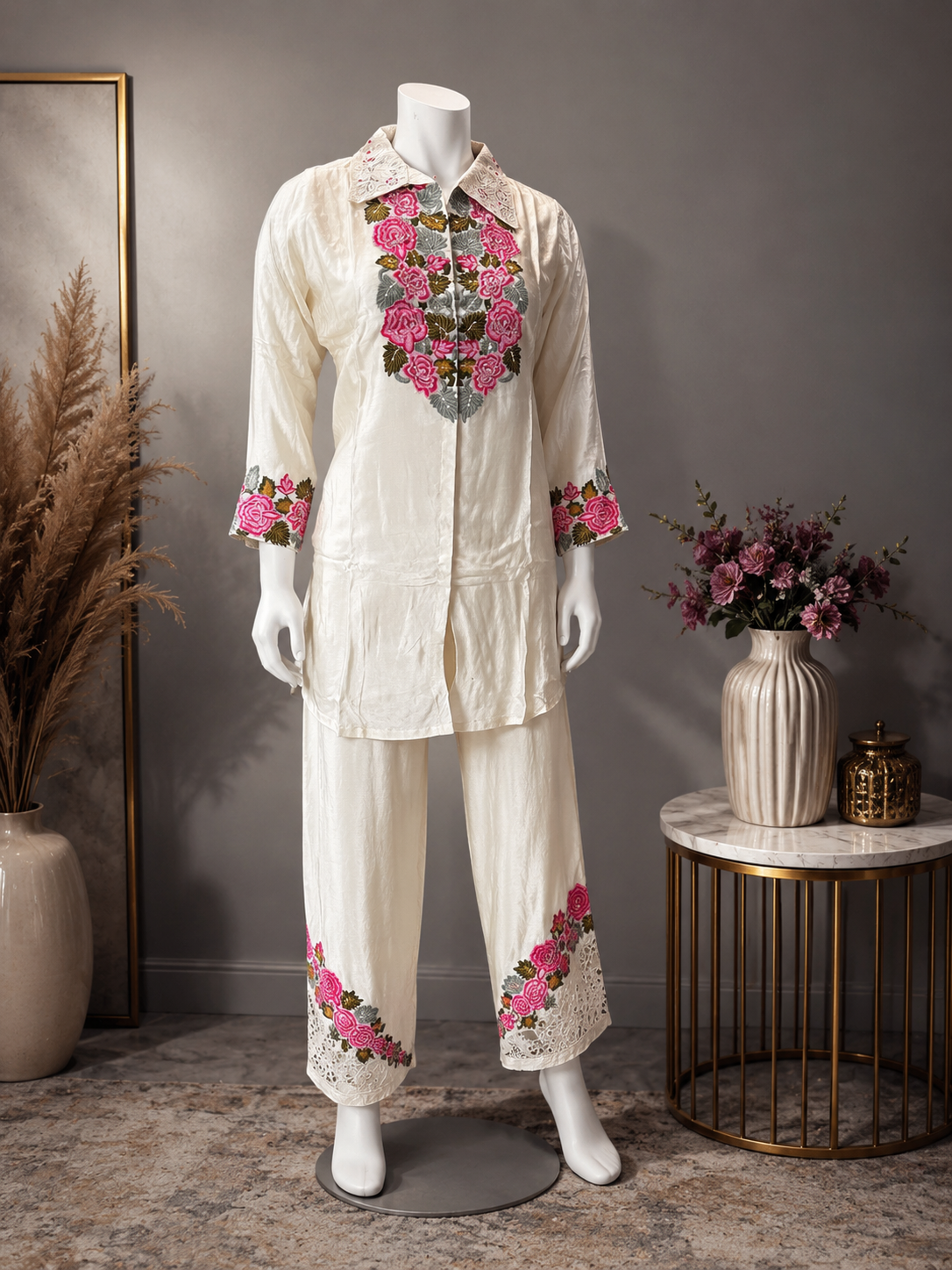 COORD SET - 2 Piece White Embroidered