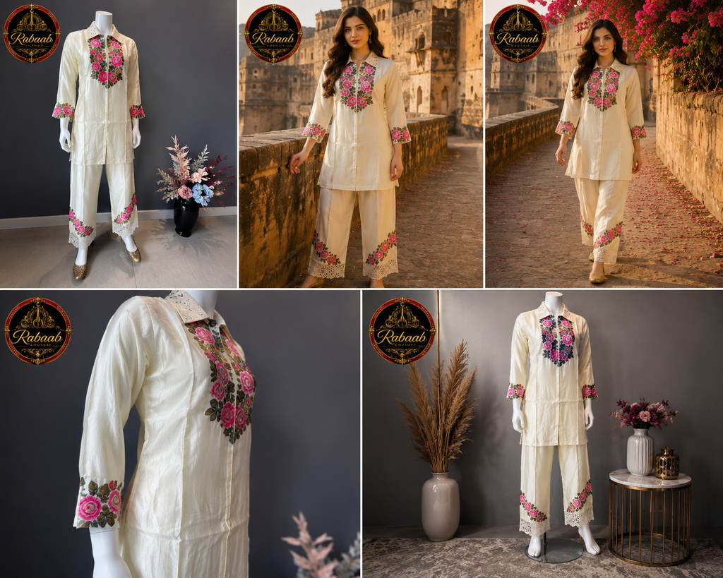 COORD SET - 2 Piece White Embroidered