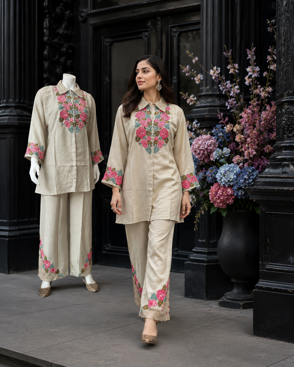 COORD SET - 2 Piece White Embroidered