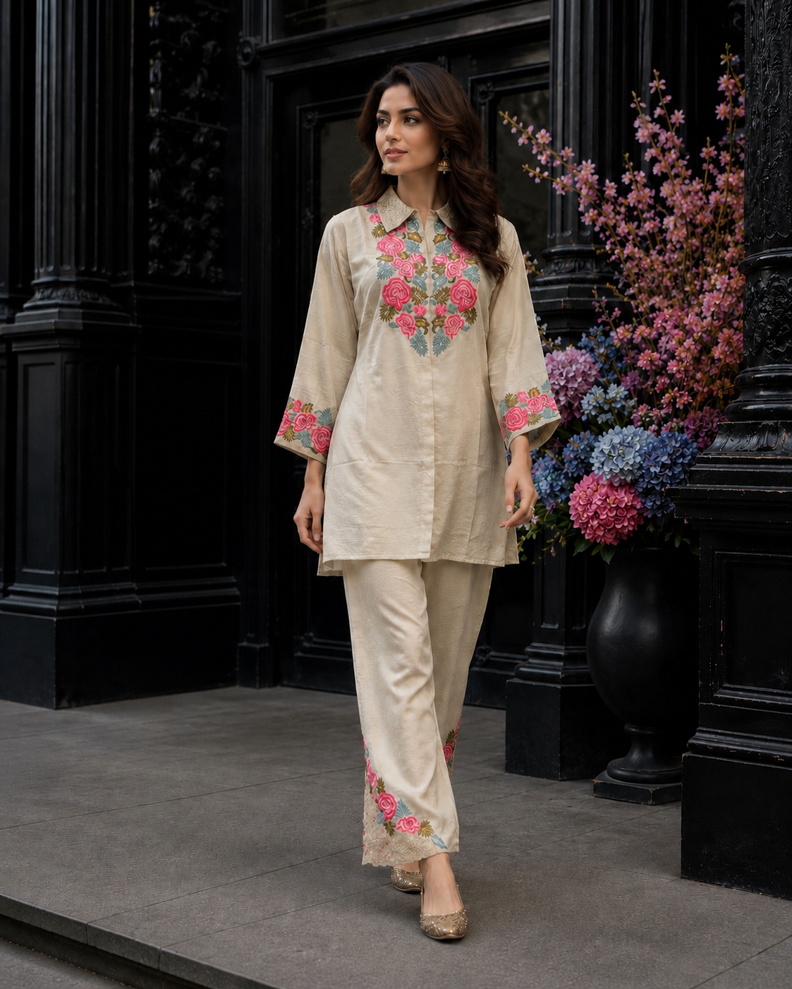 COORD SET - 2 Piece White Embroidered